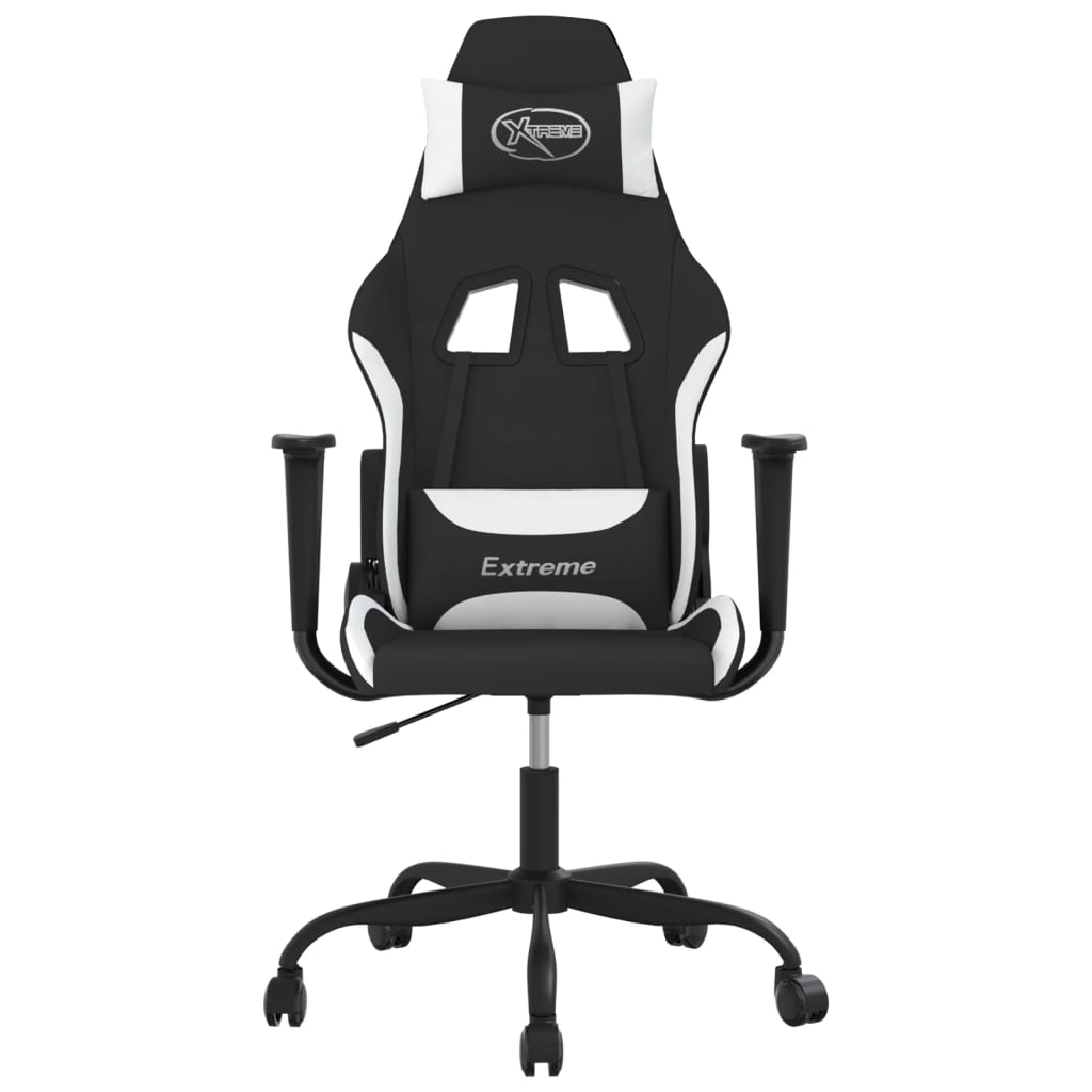 Cadeira gaming de massagens tecido preto e branco
