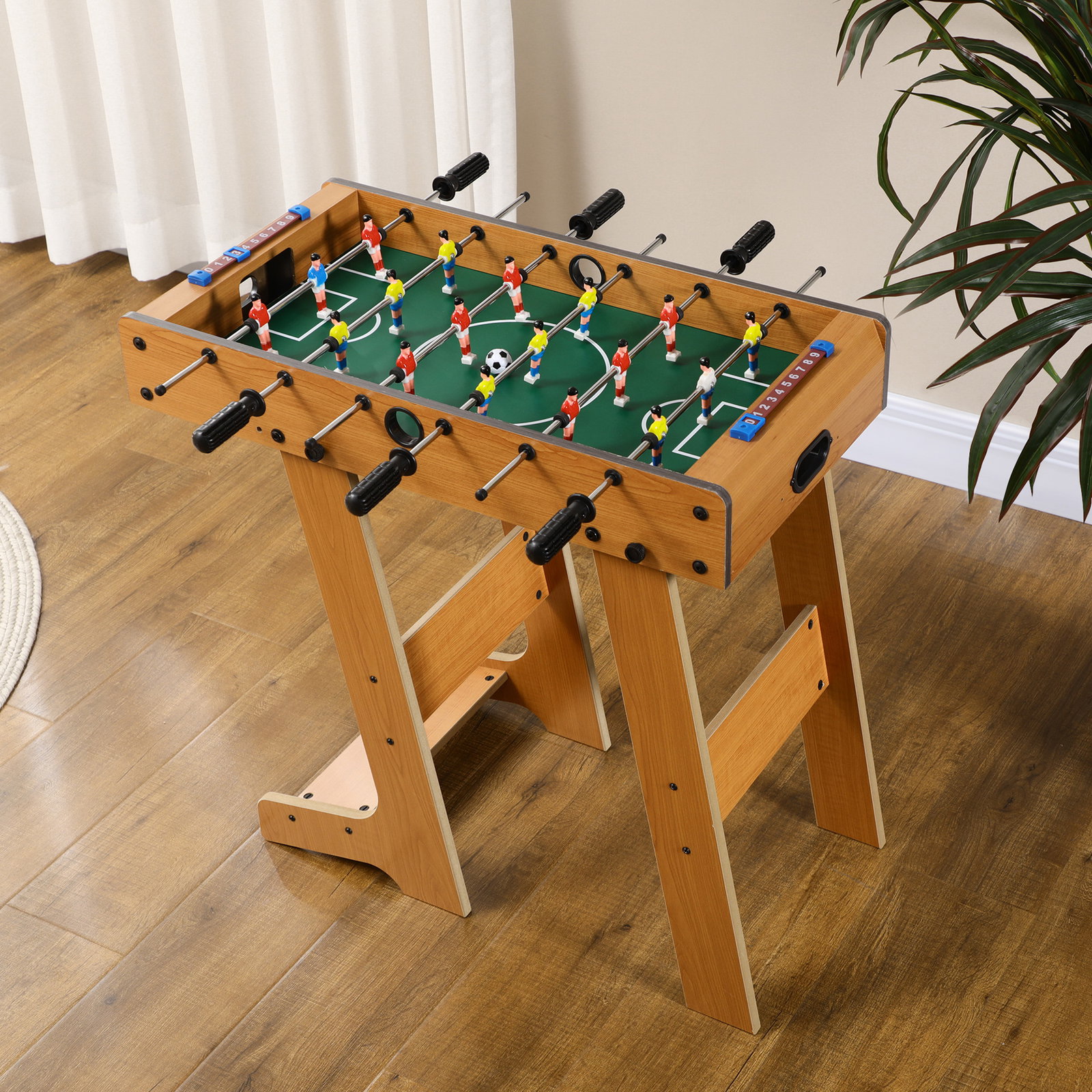 Mesa de Matraquilho para Crianças e Adultos Matraquilho 69x37x70cm com 2 Bolas 6 Hastes Metálicas 2 Placares de Pontos 18 Jogado