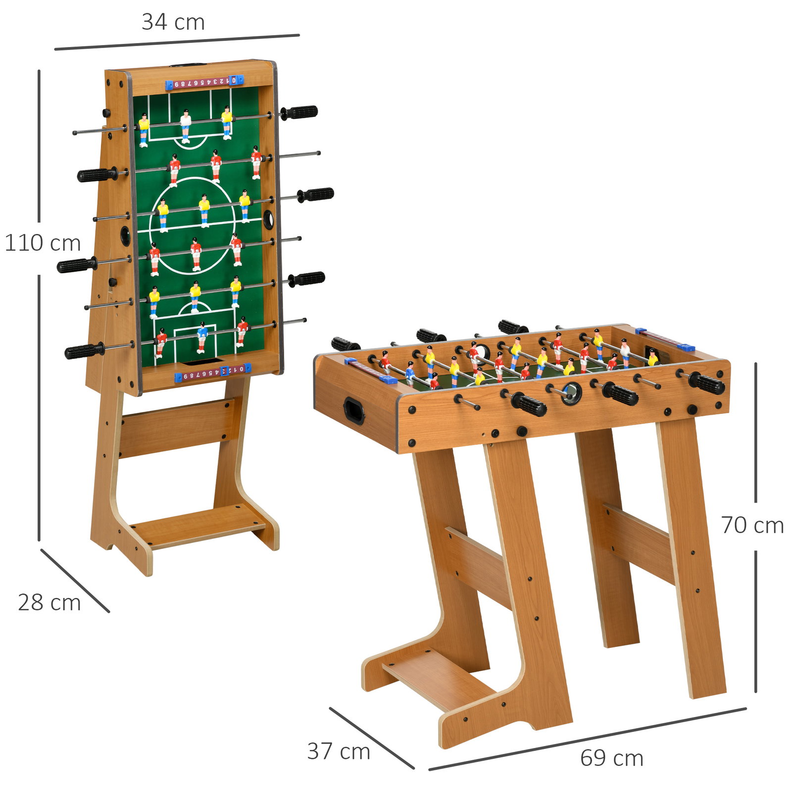 Mesa de Matraquilho para Crianças e Adultos Matraquilho 69x37x70cm com 2 Bolas 6 Hastes Metálicas 2 Placares de Pontos 18 Jogado