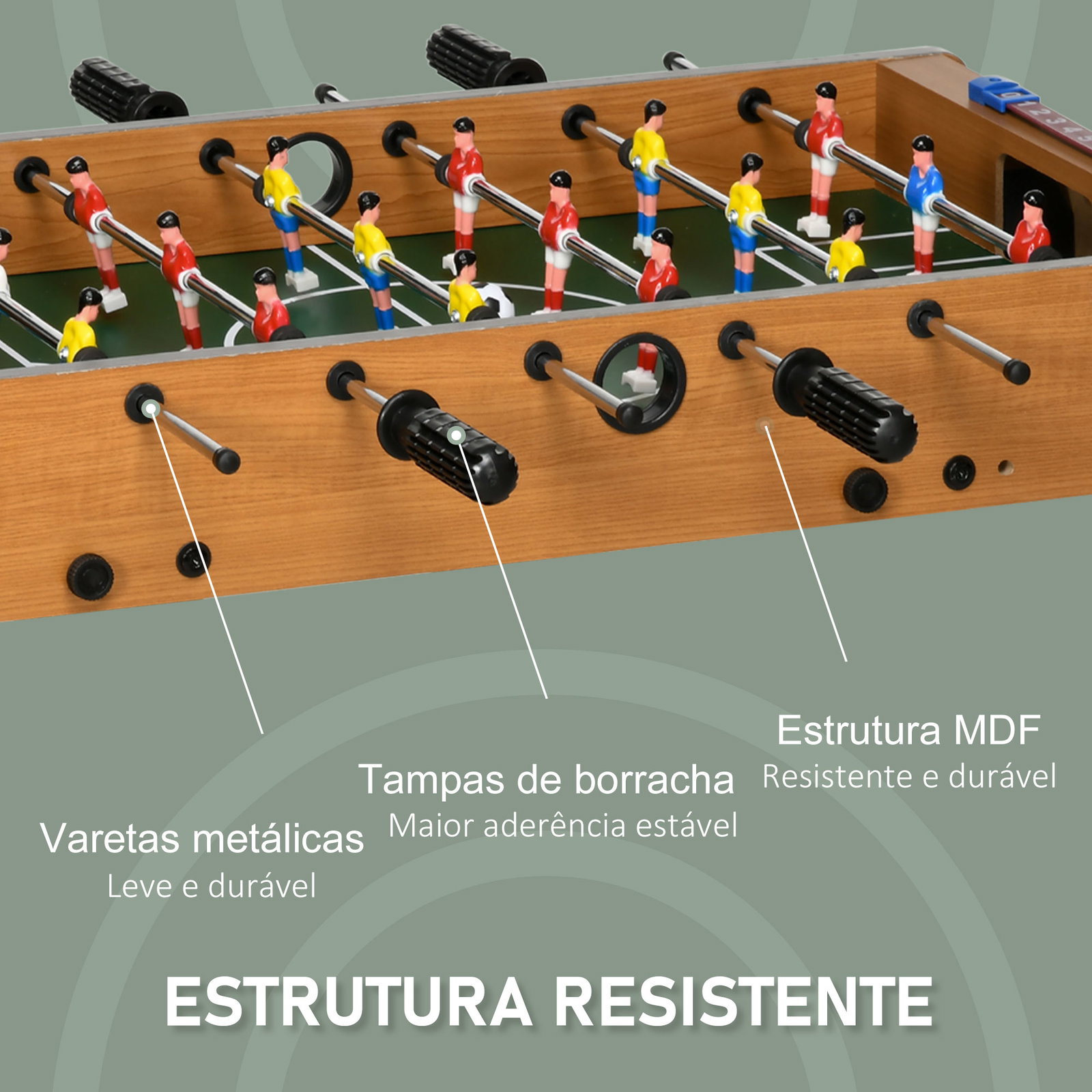 Mesa de Matraquilho para Crianças e Adultos Matraquilho 69x37x70cm com 2 Bolas 6 Hastes Metálicas 2 Placares de Pontos 18 Jogado