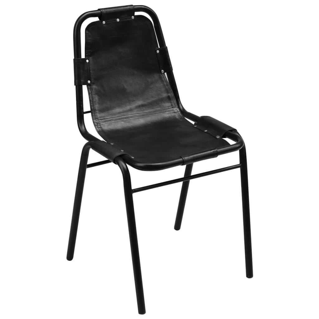 Cadeiras de jantar 6 pcs couro genuíno preto