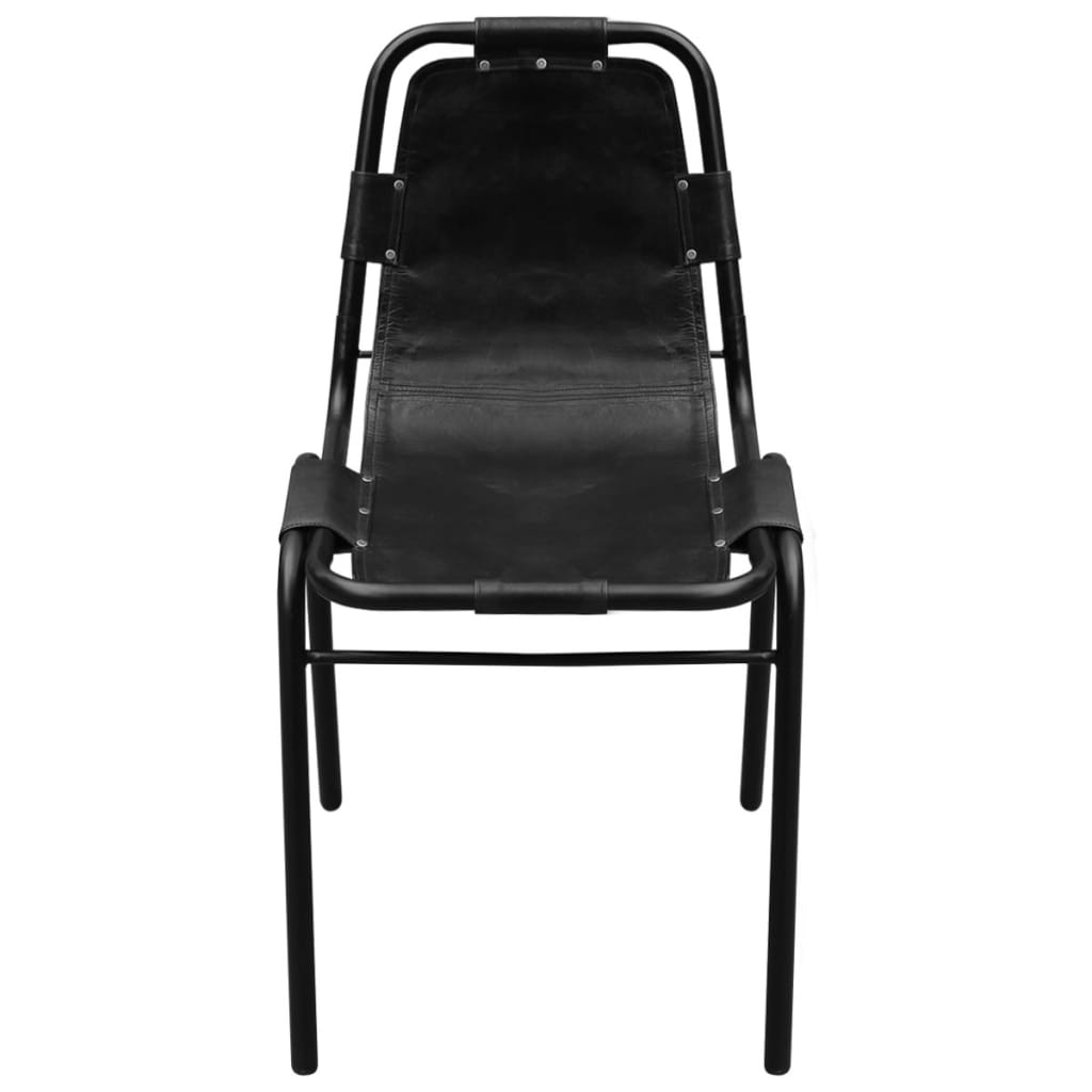 Cadeiras de jantar 6 pcs couro genuíno preto