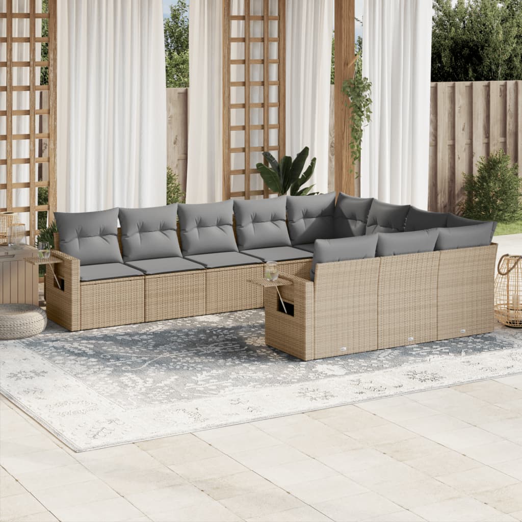 10 Pcs conjunto de sofás p/ jardim com almofadões vime PE bege