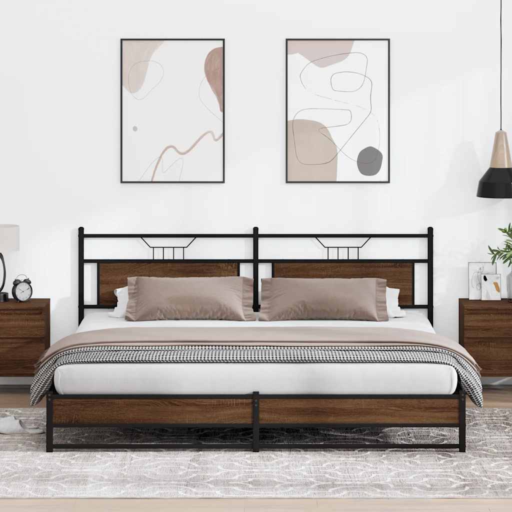 Estrutura cama sem colchão 193x201 cm metal carvalho castanho