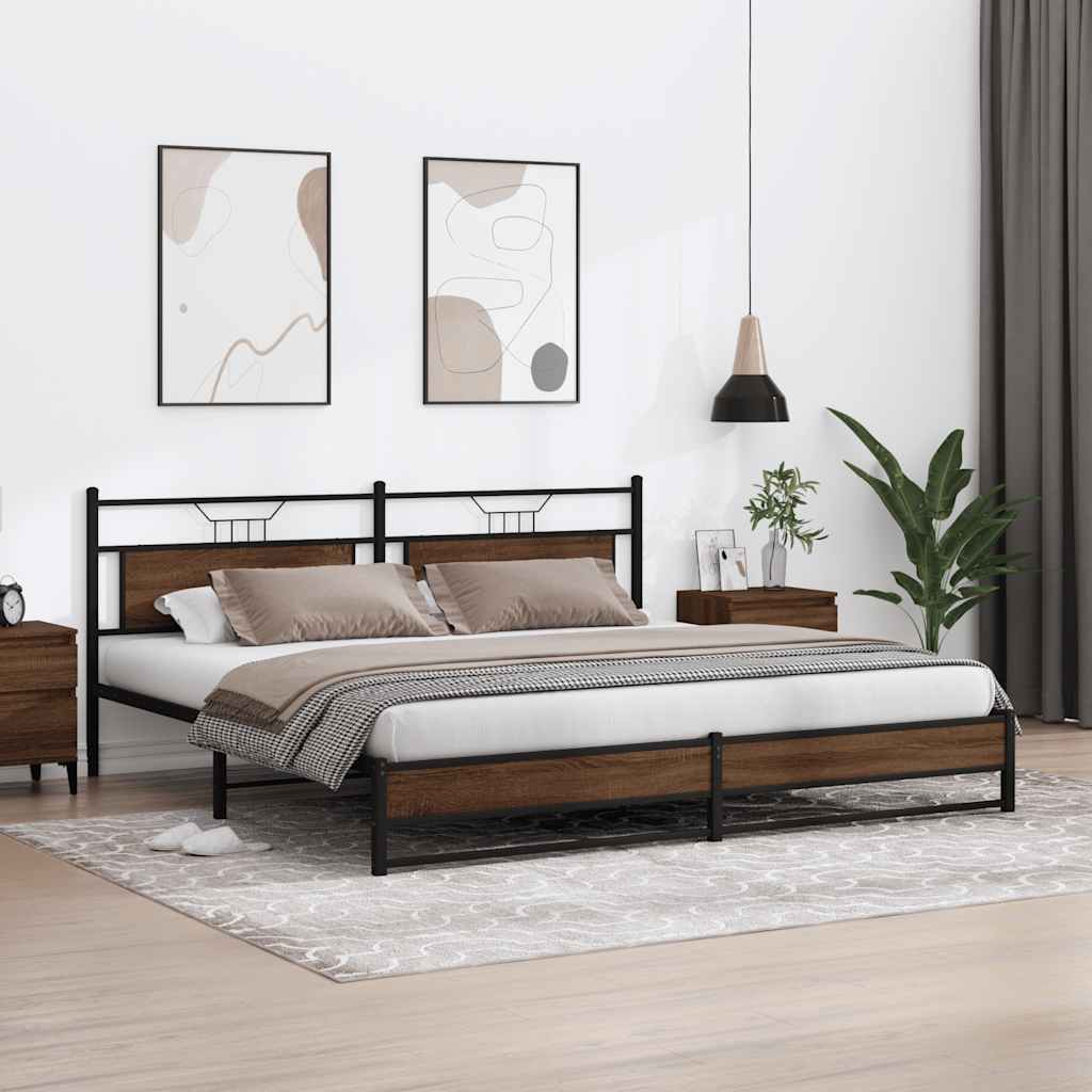Estrutura cama sem colchão 193x201 cm metal carvalho castanho