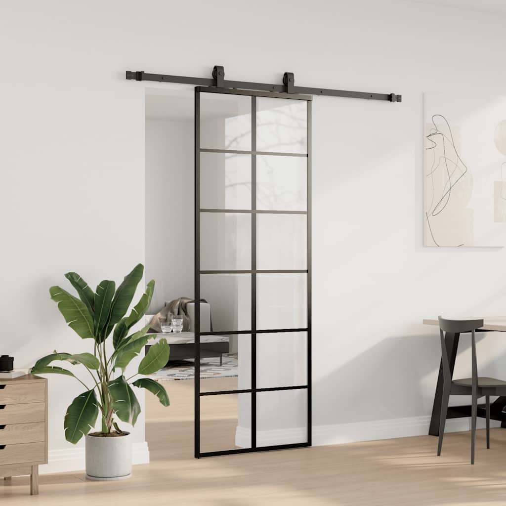 Porta deslizante c/ conj. ferragens 76x205cm vidro esg preto
