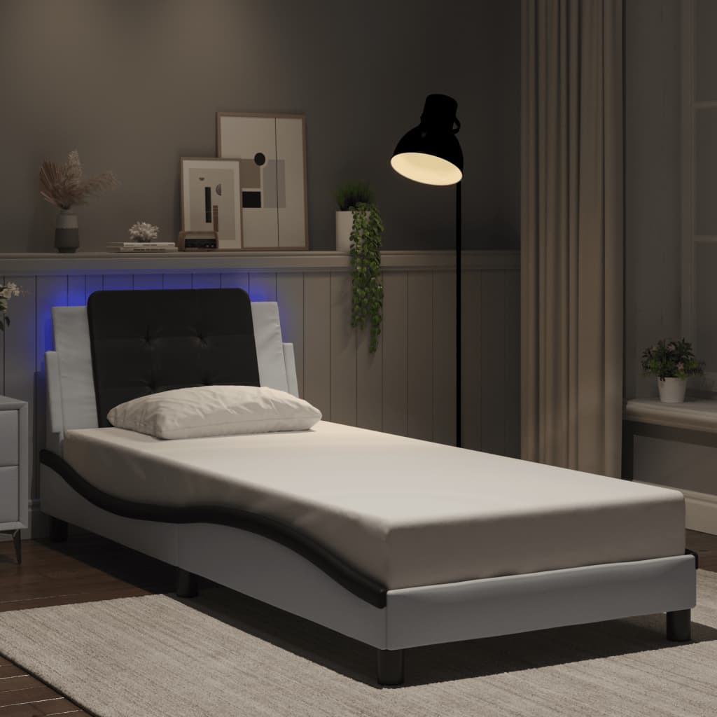 Estrutura de cama com LED sem colchão zadar 80x200 cm branco/preto