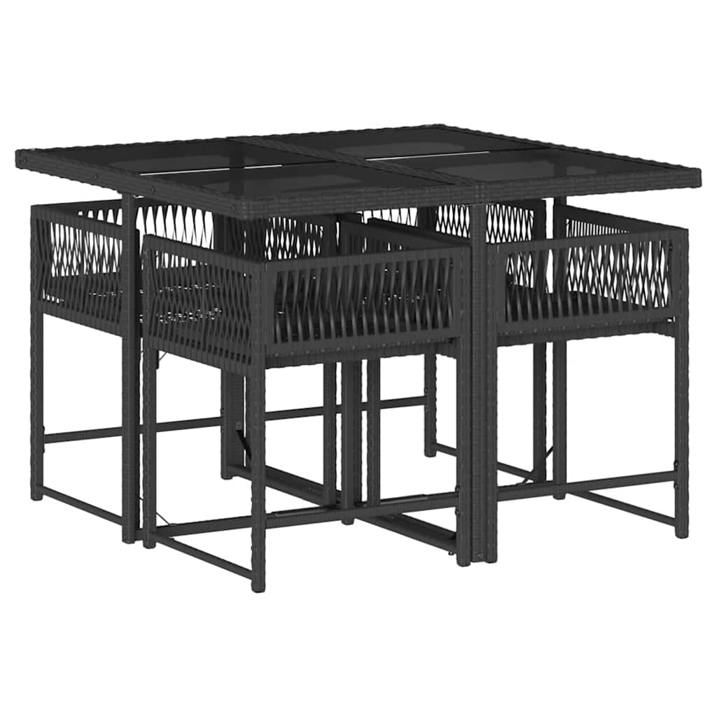 5 Pcs conjunto de jantar p/ jardim c/ almofadões vime PE preto