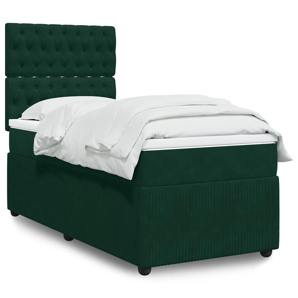 Cama com molas/colchão 100x200 cm veludo verde-escuro