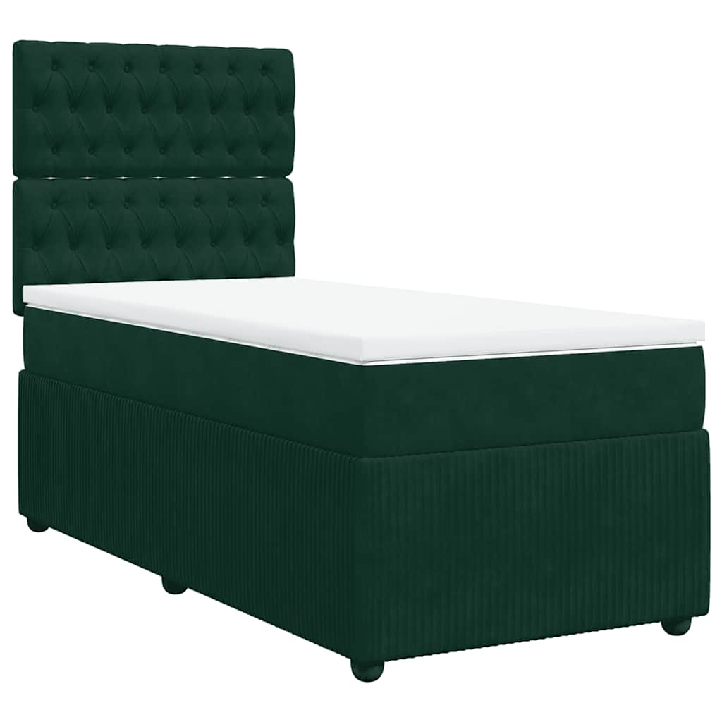 Cama com molas/colchão 100x200 cm veludo verde-escuro