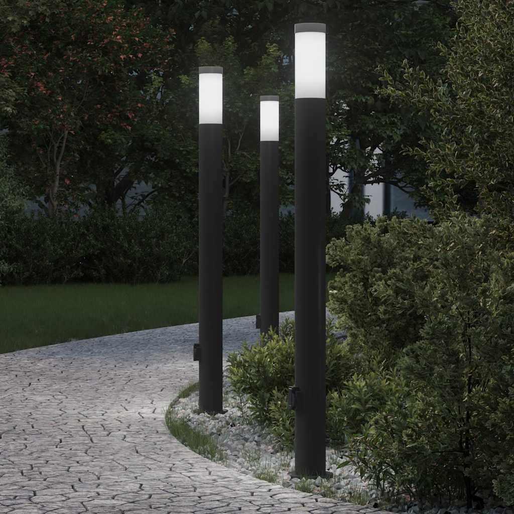 Luminárias de balizador com tomada, 3 peças, 110 cm, aço inoxidável, IP44
