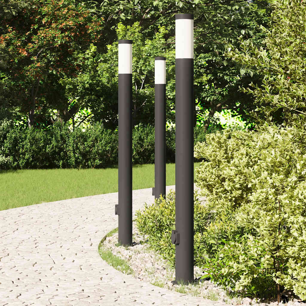 Luminárias de balizador com tomada, 3 peças, 110 cm, aço inoxidável, IP44
