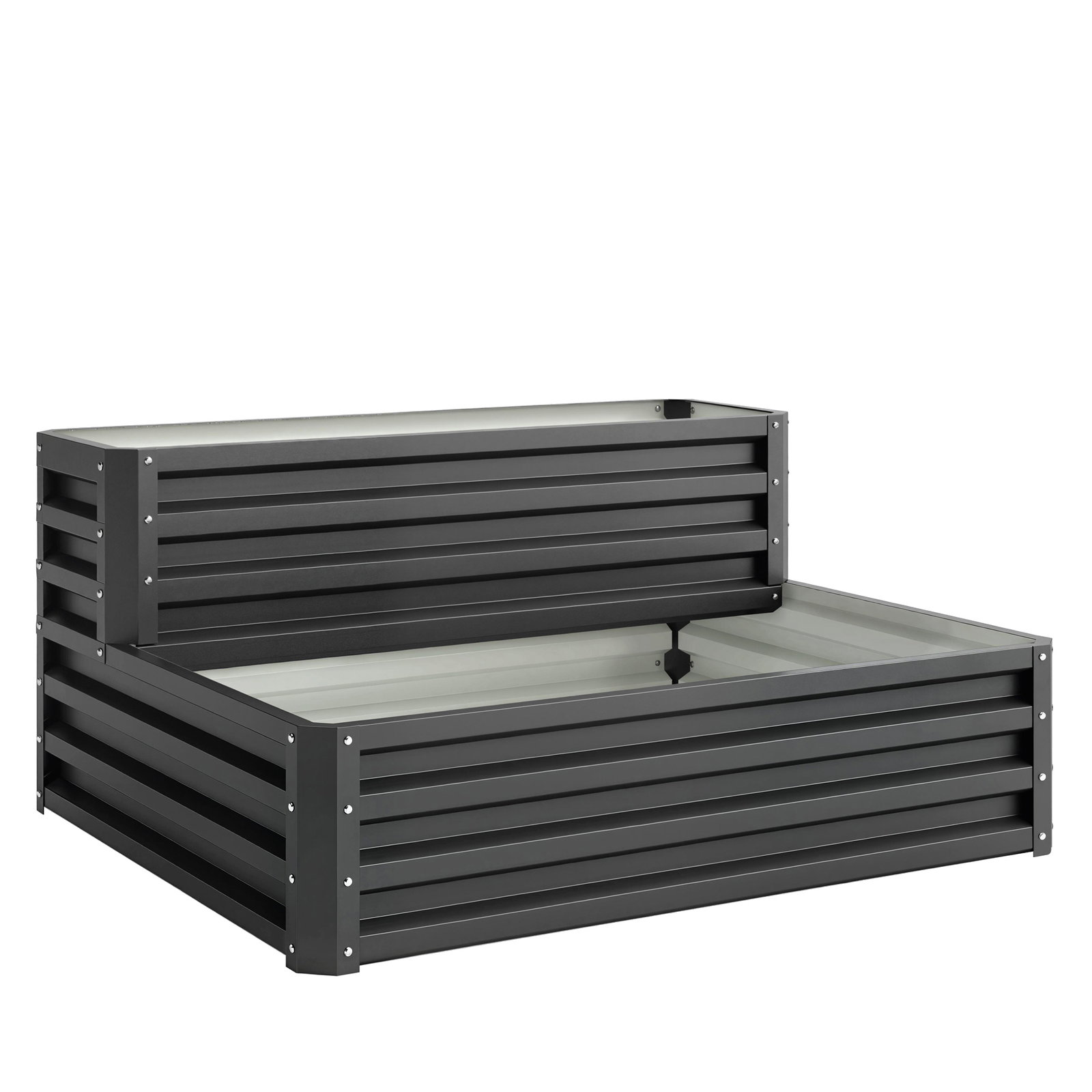 Caixa de plantio de 2 níveis floreira exterior de aço com desenho de escada para cultivos 120x101x58 cm cinza escuro