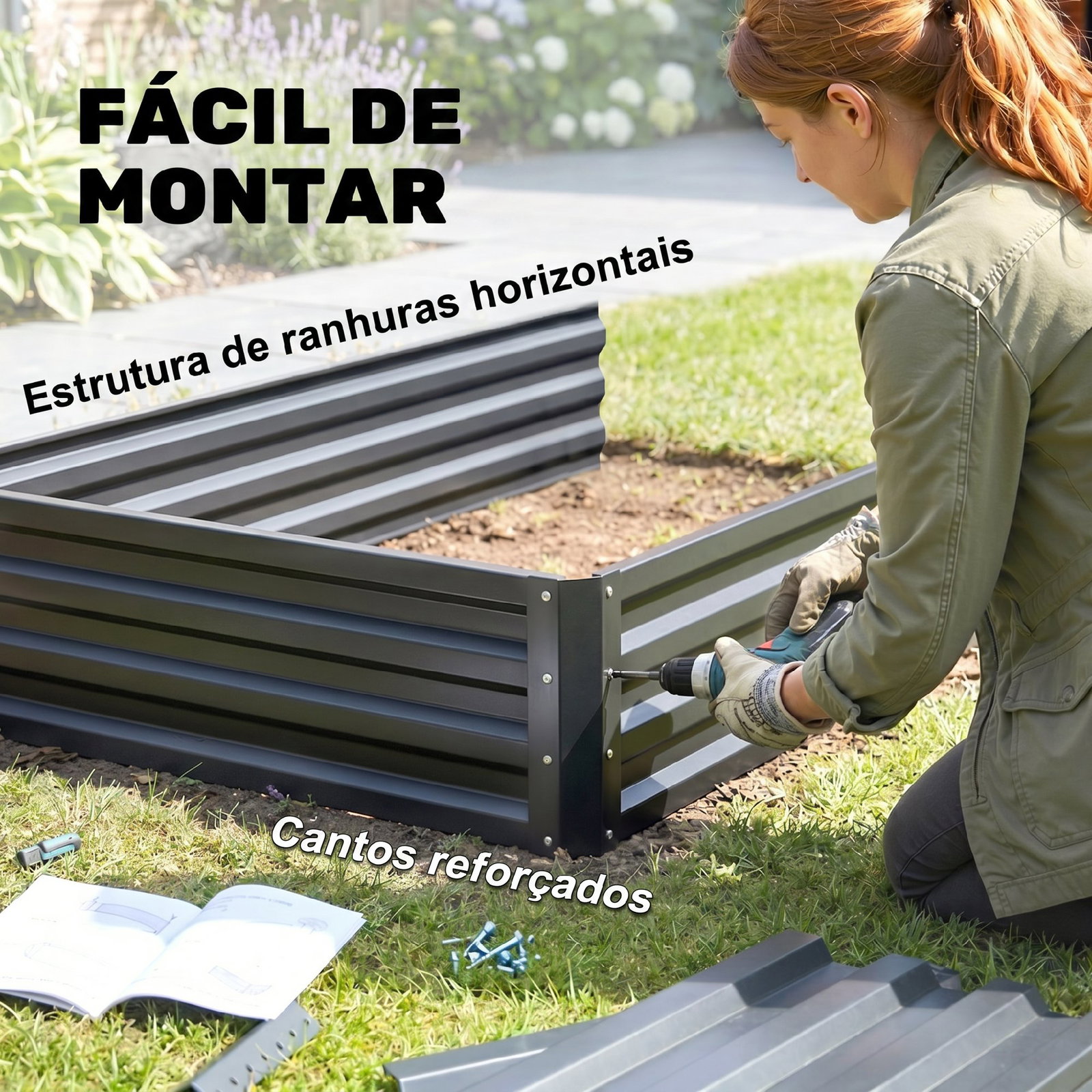 Caixa de plantio de 2 níveis floreira exterior de aço com desenho de escada para cultivos 120x101x58 cm cinza escuro