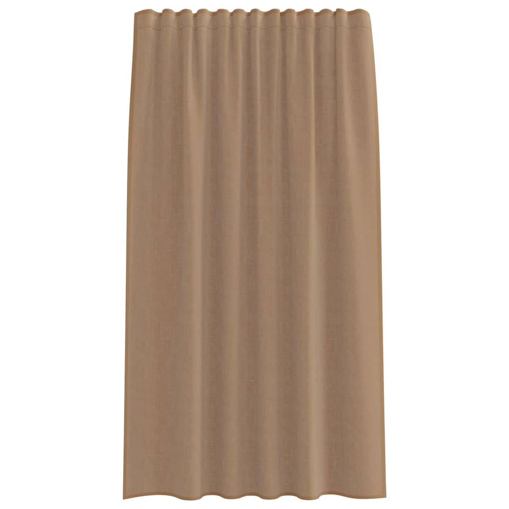 Cortinas de voile com bolsos para varão 2 pcs castanho-claro