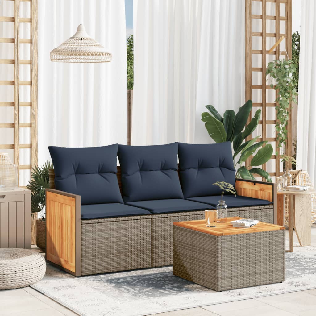 Conjunto de sofá de jardim com 4 peças e almofadas em rattan sintético cinza