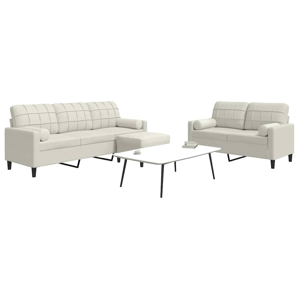 3 Pcs conjunto de sofás com almofadões e rolos veludo creme