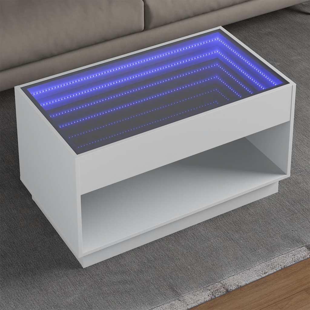 Mesa de centro luzes LED infinity 90x50x50 cm branco