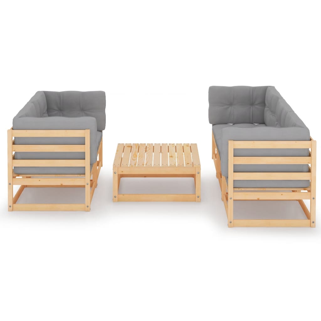 6 Pcs conjunto lounge de jardim com almofadões pinho maciço