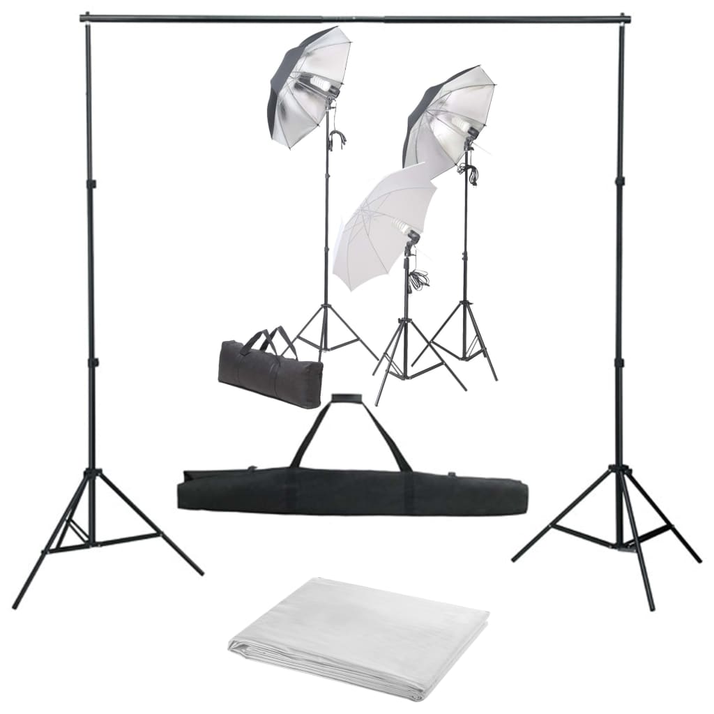 Kit de estúdio fotográfico com conjunto de iluminação e fundo