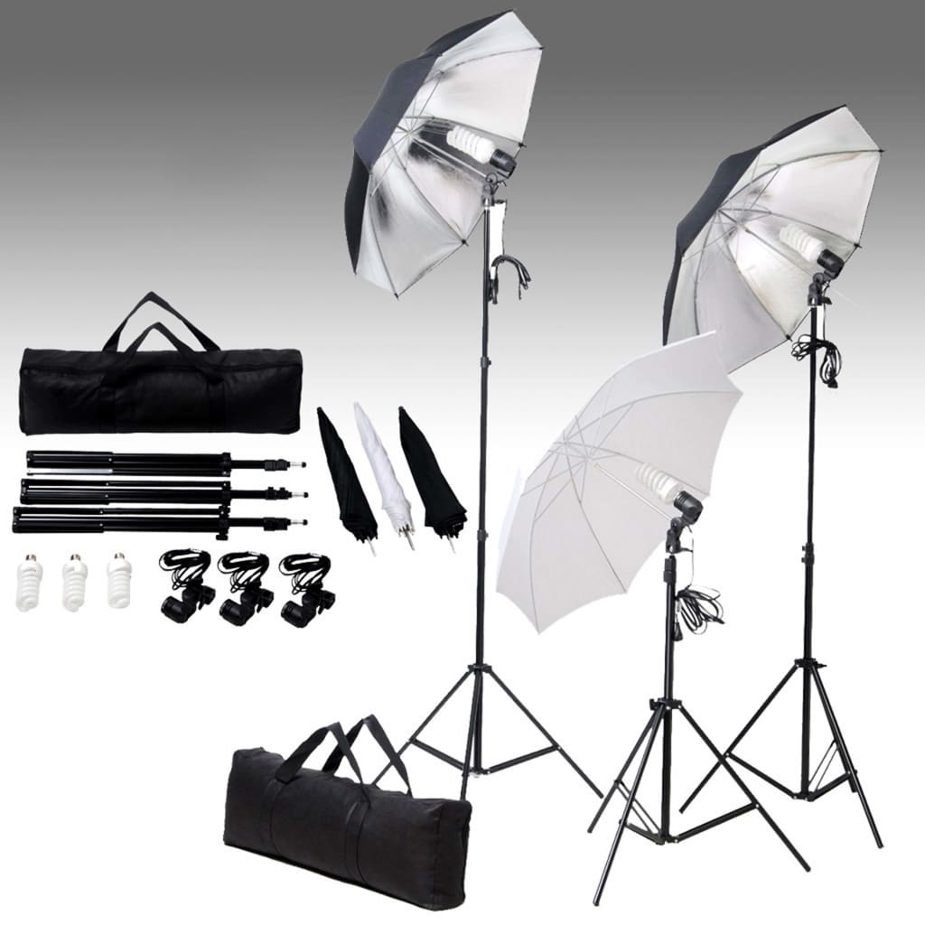 Kit de estúdio fotográfico com conjunto de iluminação e fundo