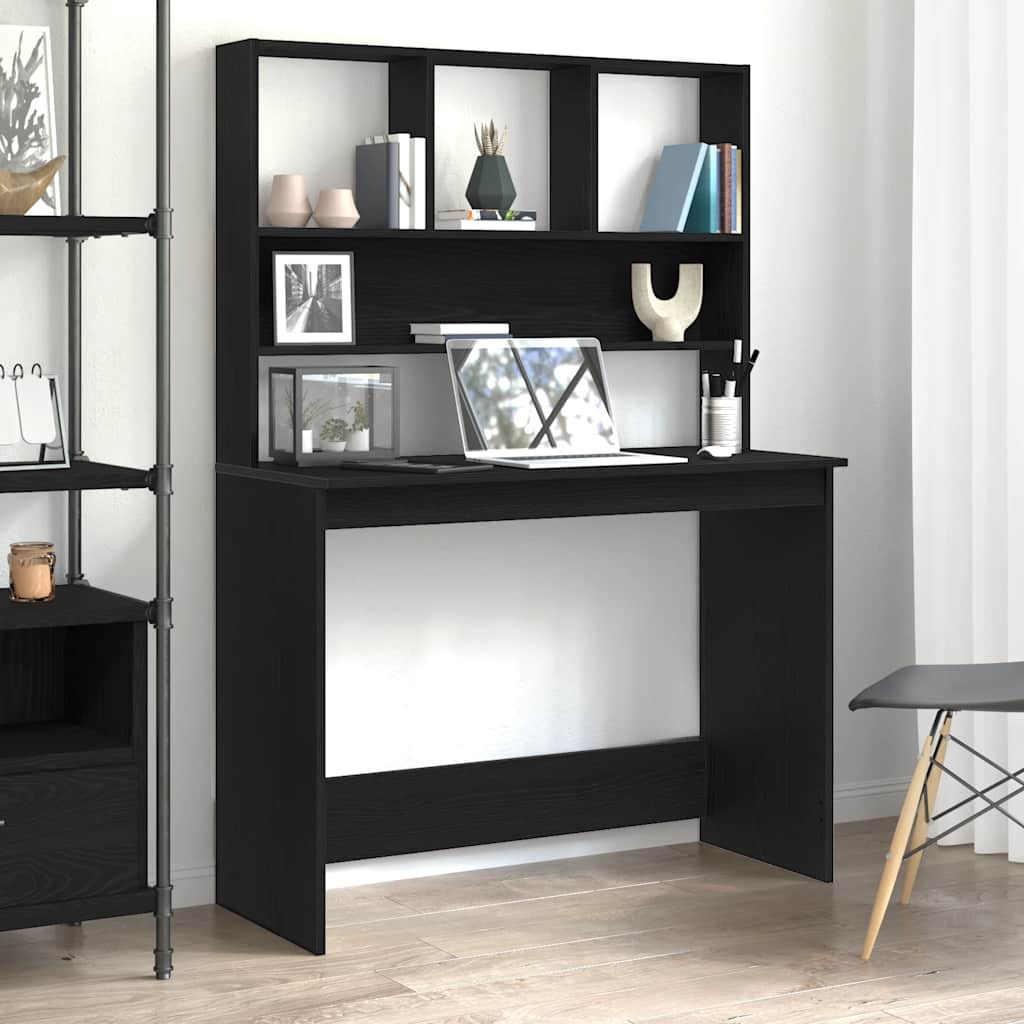 Mesa com prateleiras, carvalho preto, 102x45x148 cm, madeira engenheirada