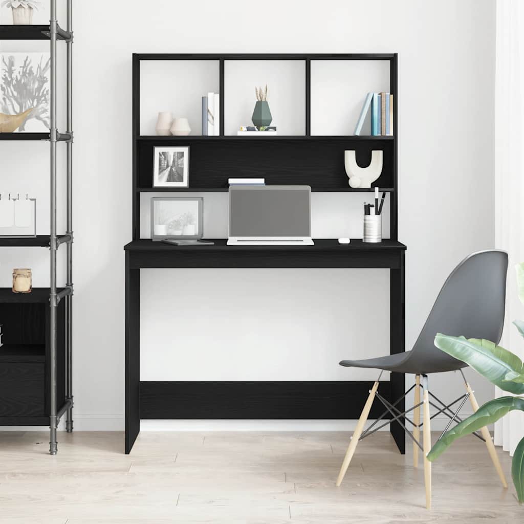 Mesa com prateleiras, carvalho preto, 102x45x148 cm, madeira engenheirada