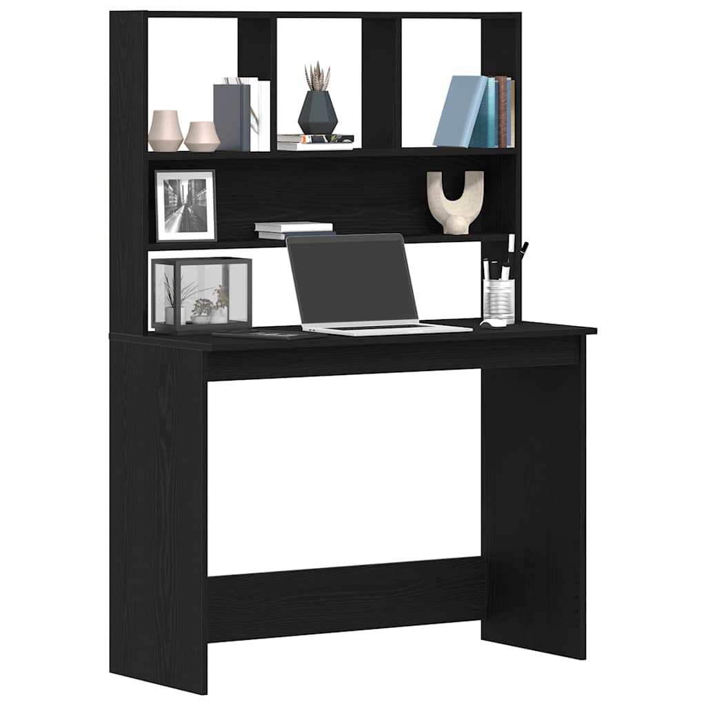 Mesa com prateleiras, carvalho preto, 102x45x148 cm, madeira engenheirada