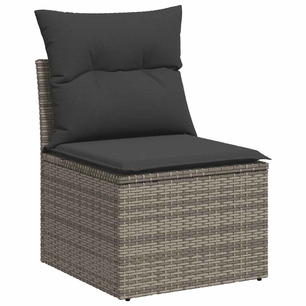 8 Pcs conjunto sofás de jardim c/ almofadões vime PE cinzento