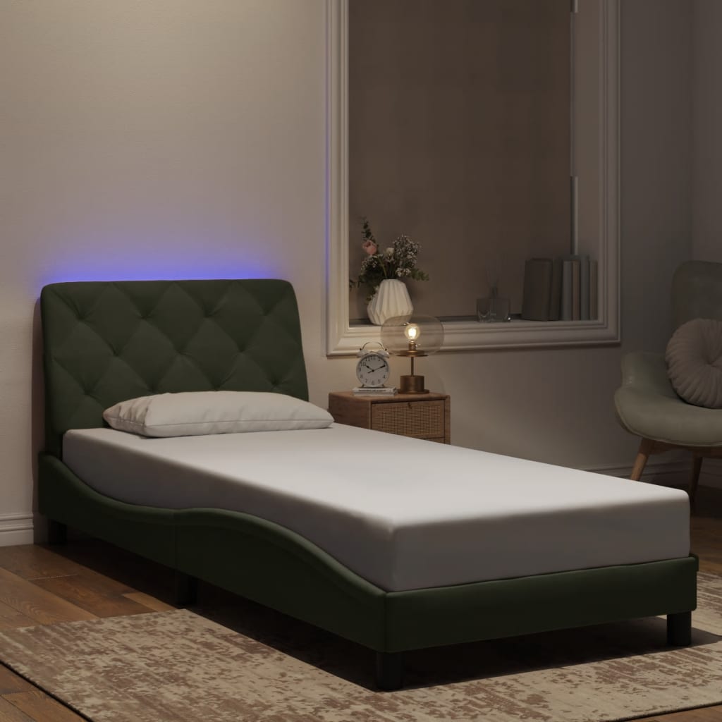 Estrutura de cama com LED sem colchão 90x190 cm veludo cinzento-claro