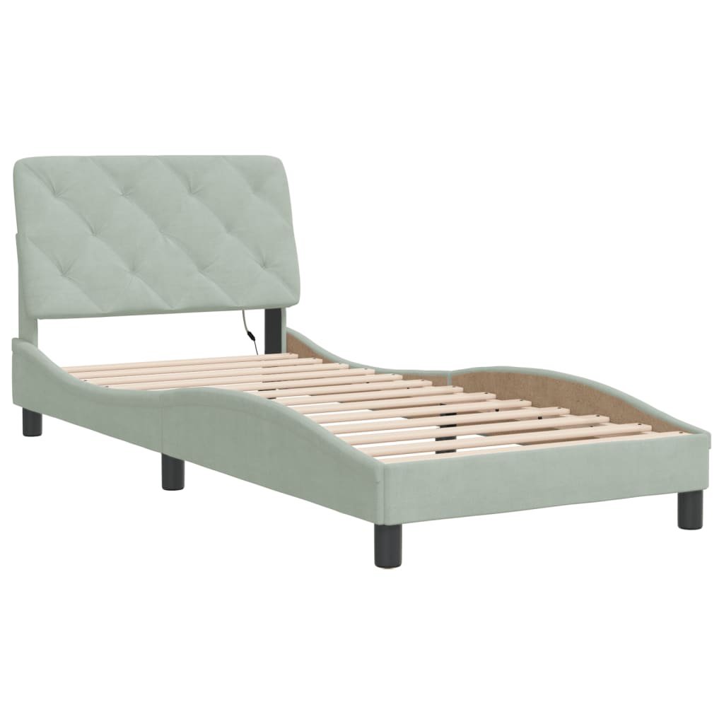 Estrutura de cama com LED sem colchão 90x190 cm veludo cinzento-claro