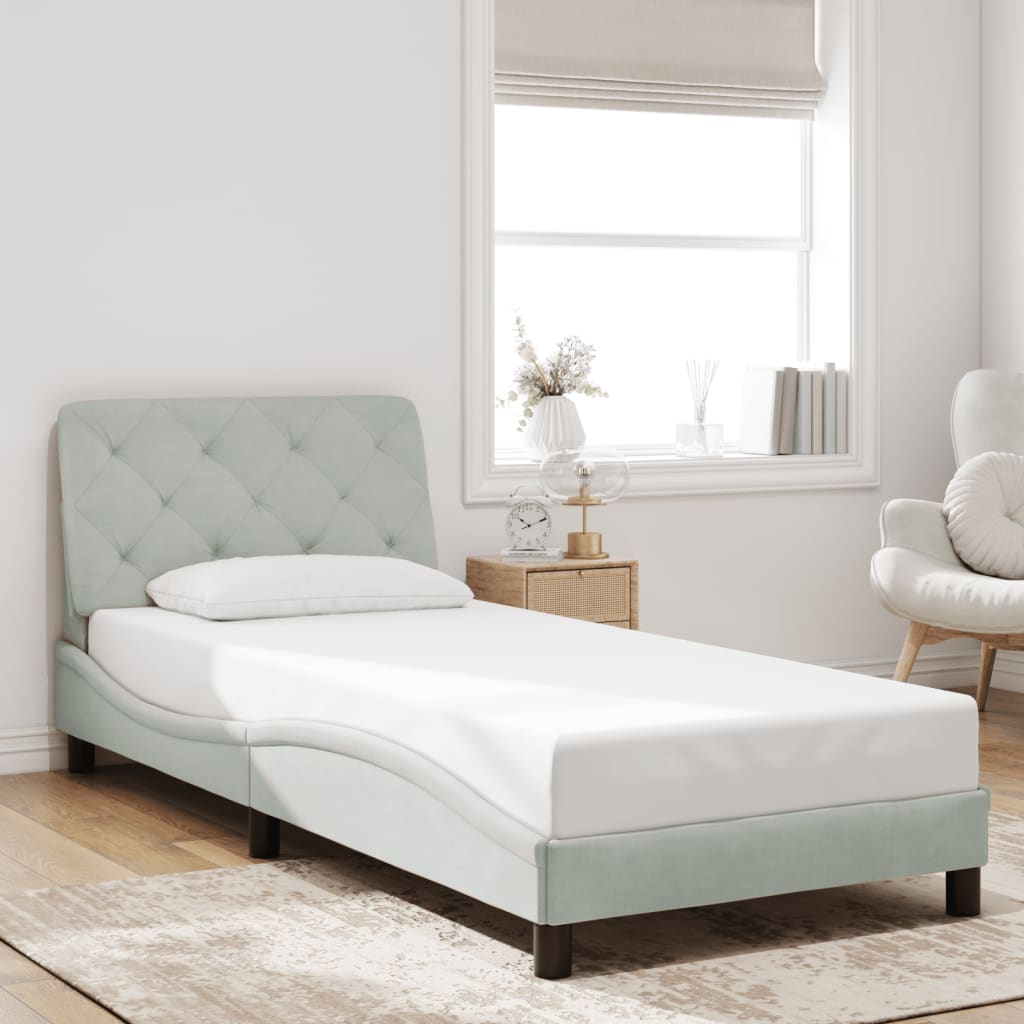 Estrutura de cama com LED sem colchão 90x190 cm veludo cinzento-claro