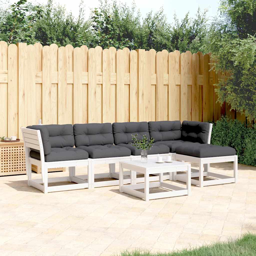 5 Pcs conj. sofás de jardim c/ almofadões pinho maciço branco