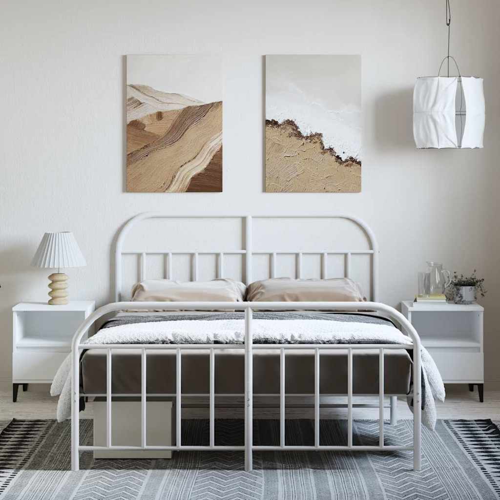 Estrutura de cama com cabeceira e pés 150x200 cm metal branco