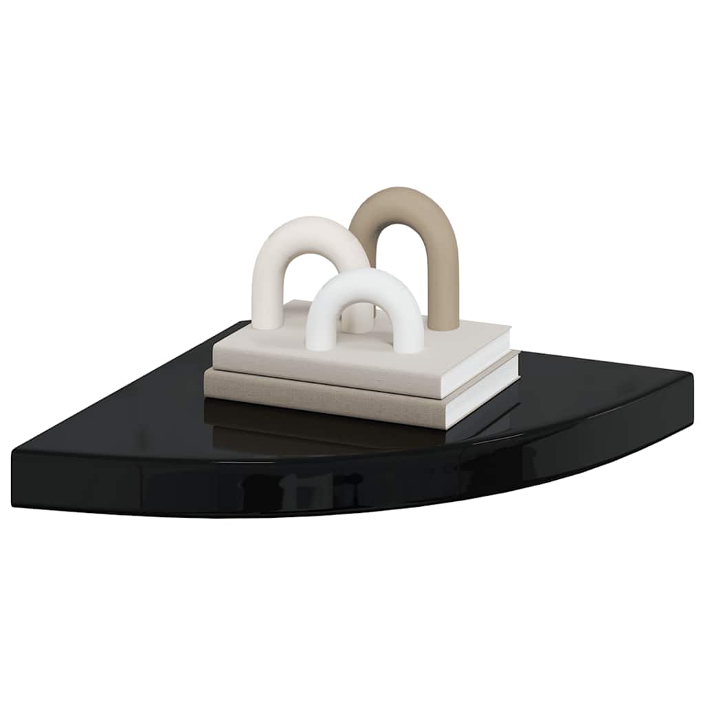 Prateleiras canto suspensas 2 pcs 35x35x3,8cm MDF preto brilh.