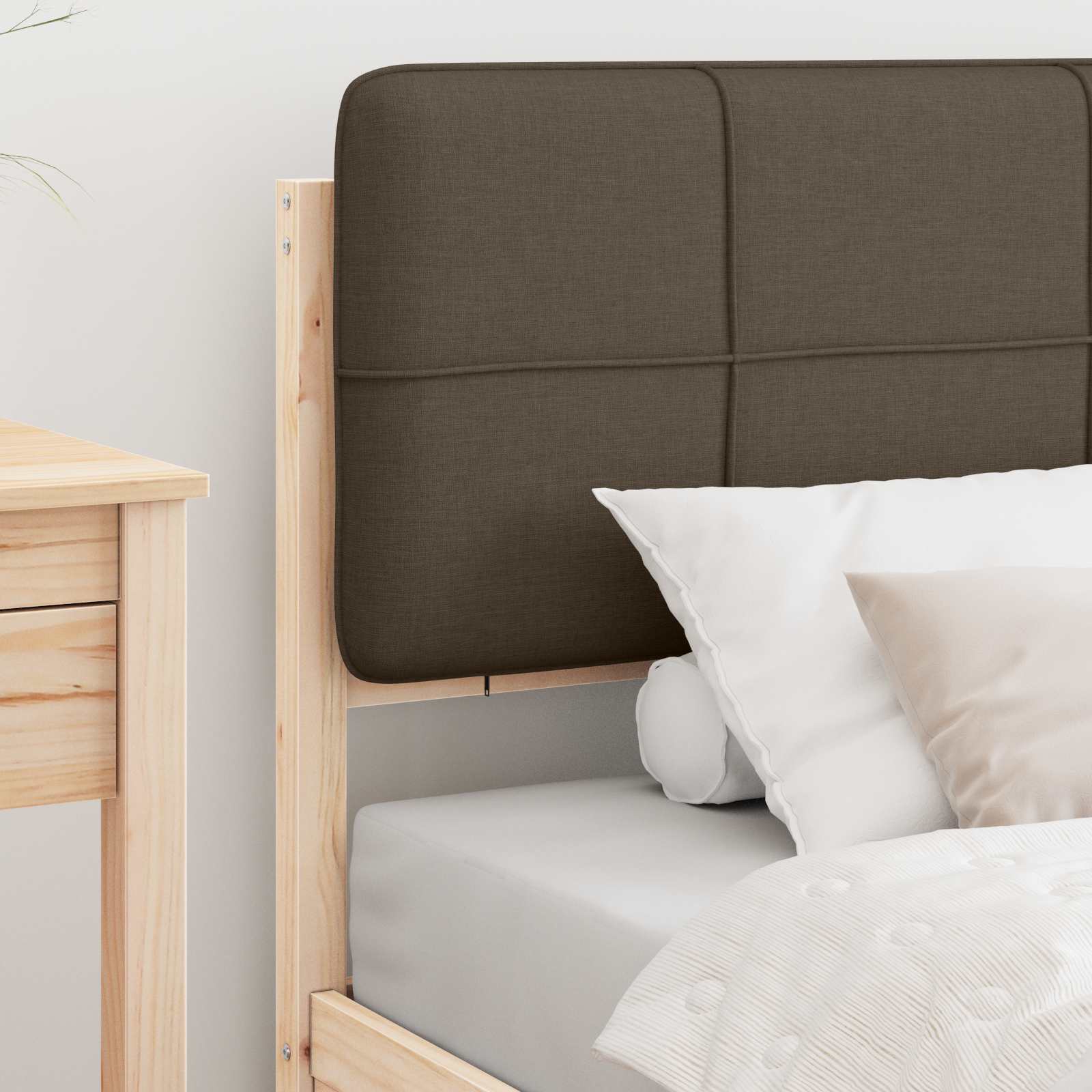 Estrutura de cama com cabeceira estofada cinzento-acastanhado