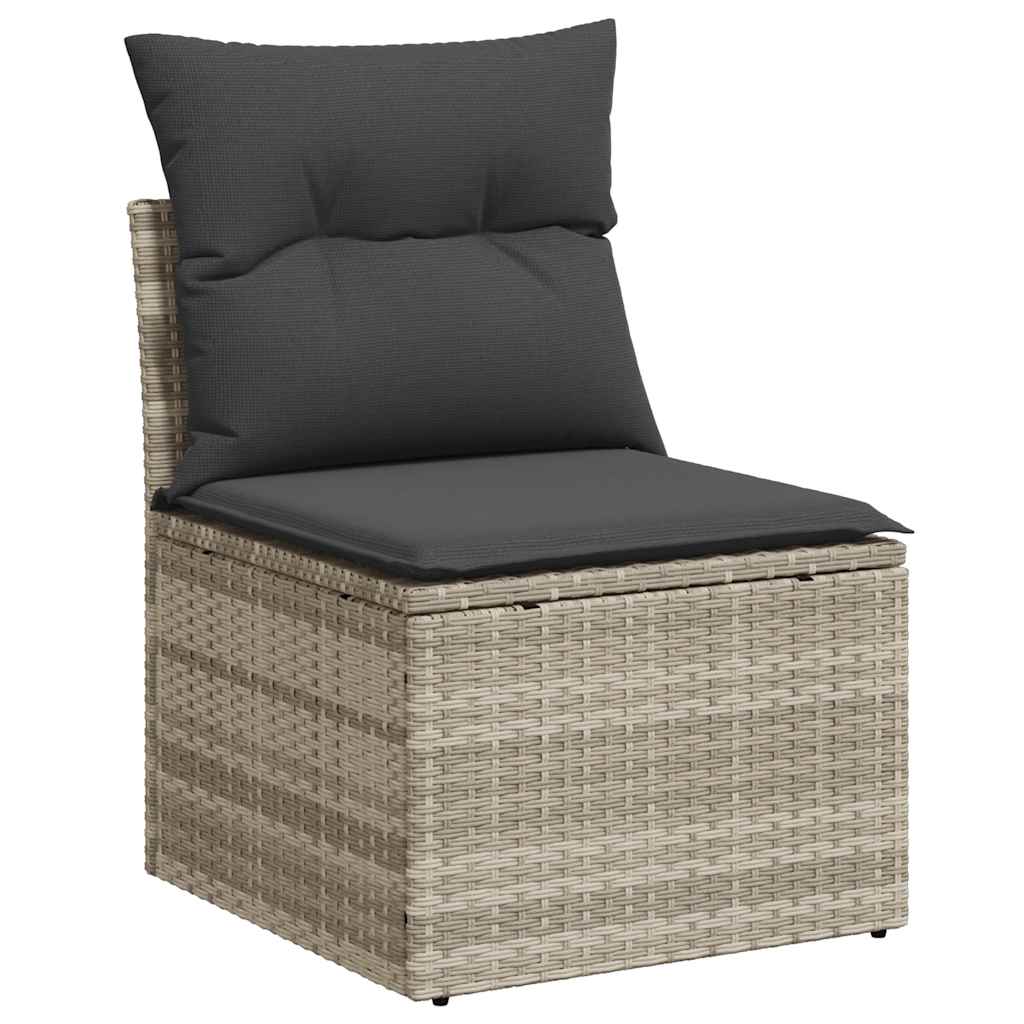 11 Pcs conjunto sofás de jardim c/ almofadões vime PE cinzento