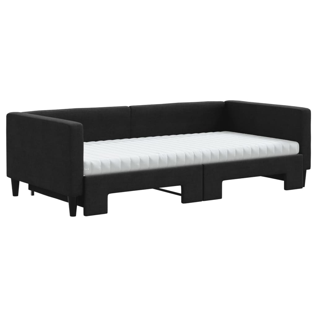 Sofá-cama com gavetão e colchões 100x200 cm tecido preto