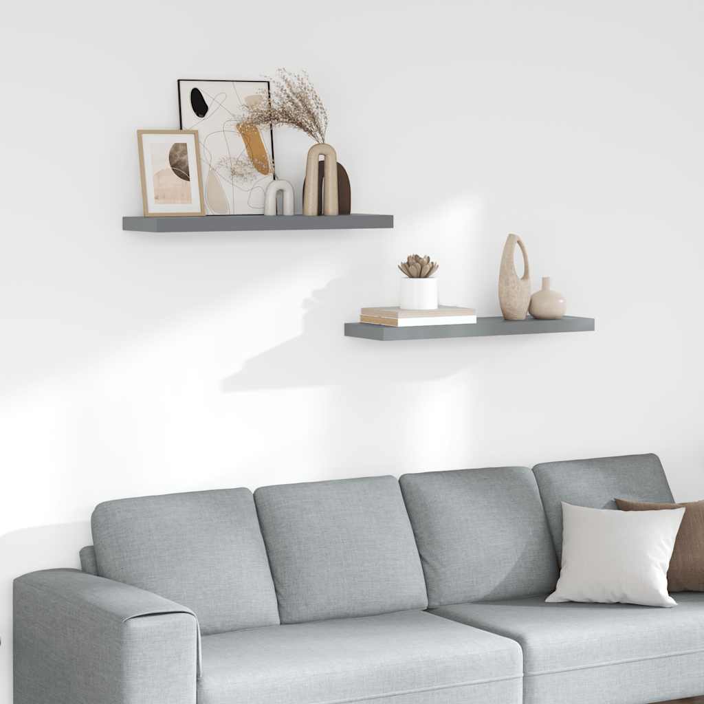 Prateleiras parede suspensas 2 pcs 80x23,5x3,8cm MDF cinzento
