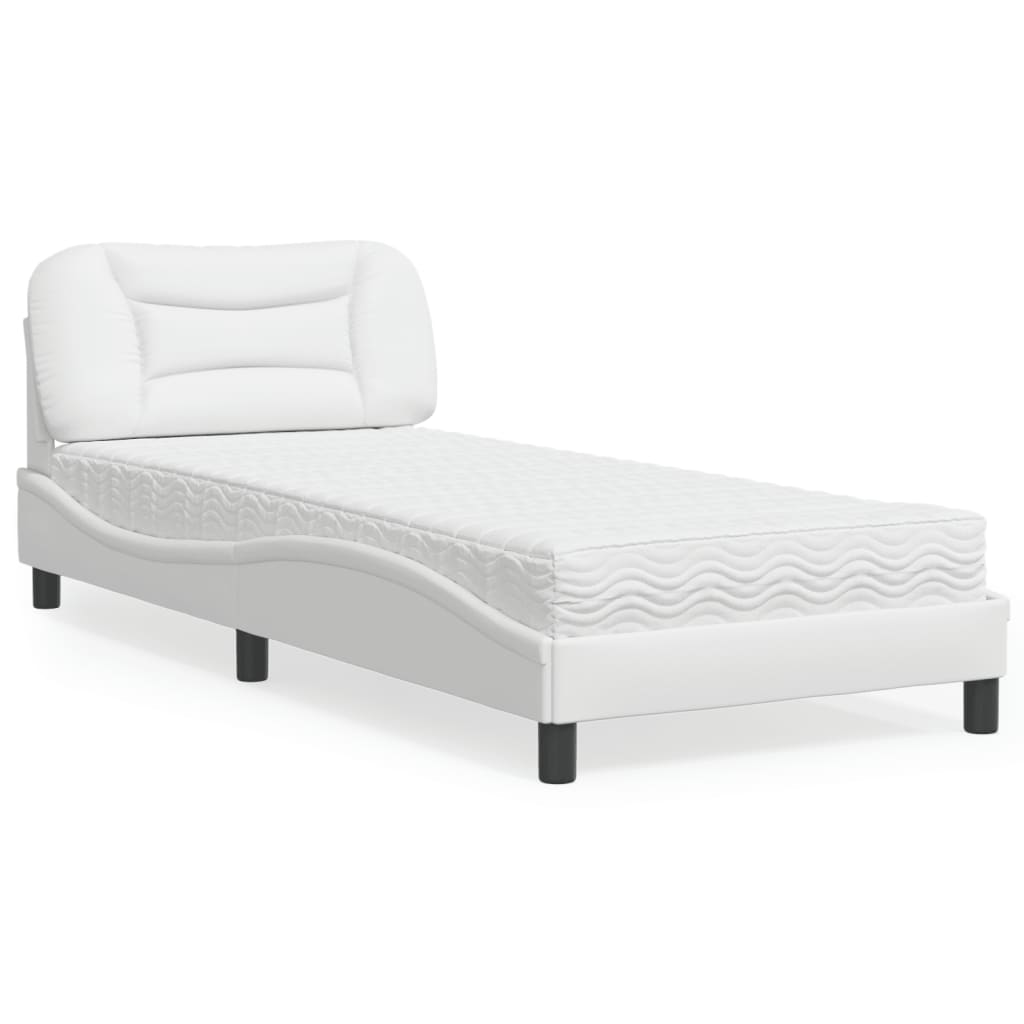 Cama com colchão hvar 80x200 cm couro artificial branco