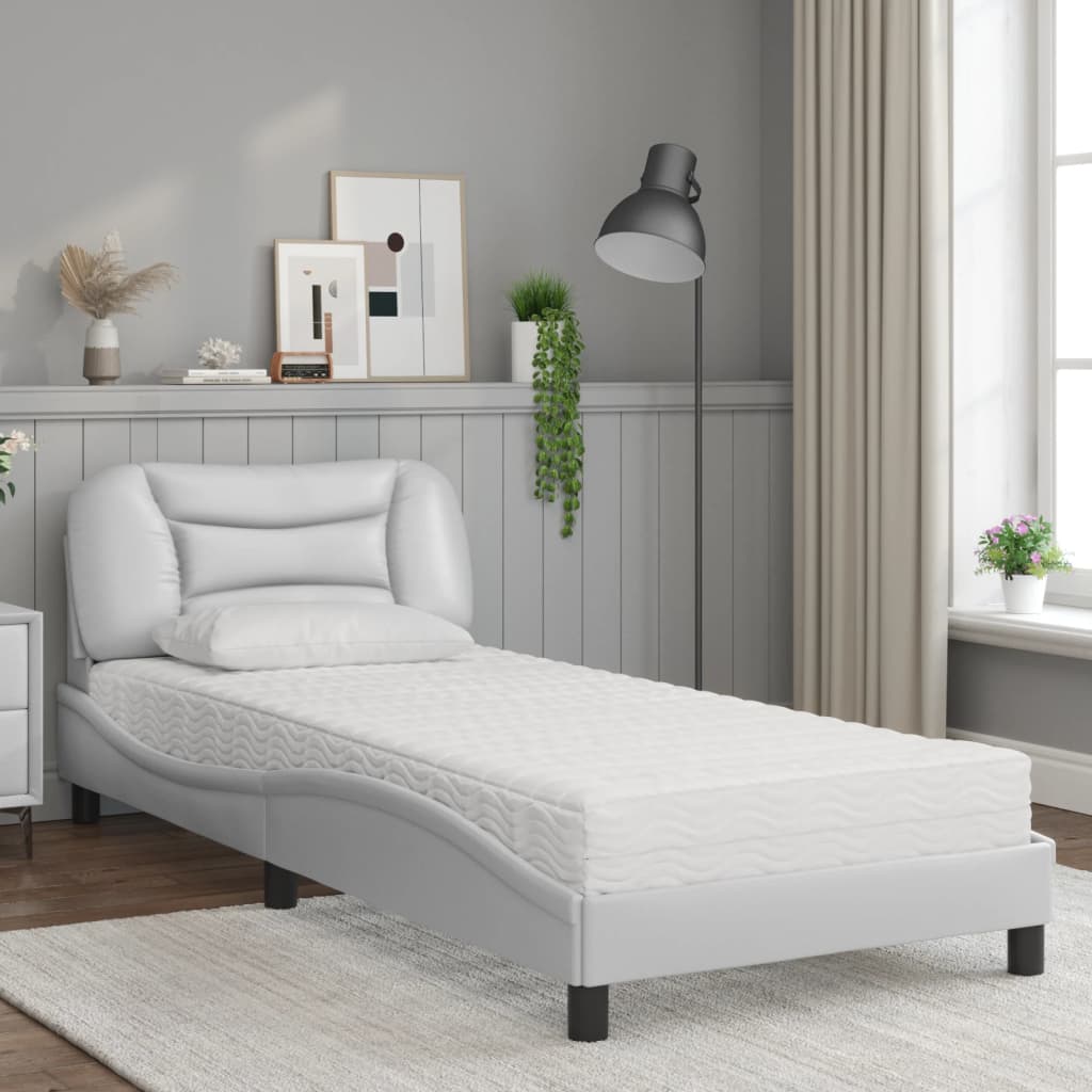 Cama com colchão hvar 80x200 cm couro artificial branco