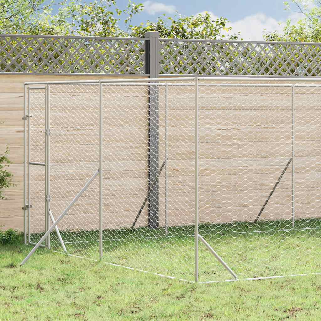 Canil de exterior 4x16x2 m aço galvanizado prateado