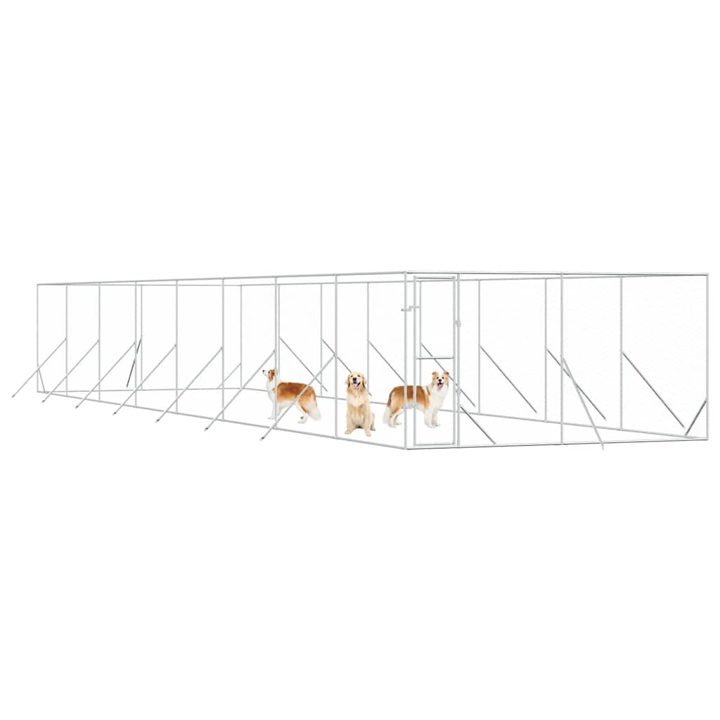 Canil de exterior 4x16x2 m aço galvanizado prateado