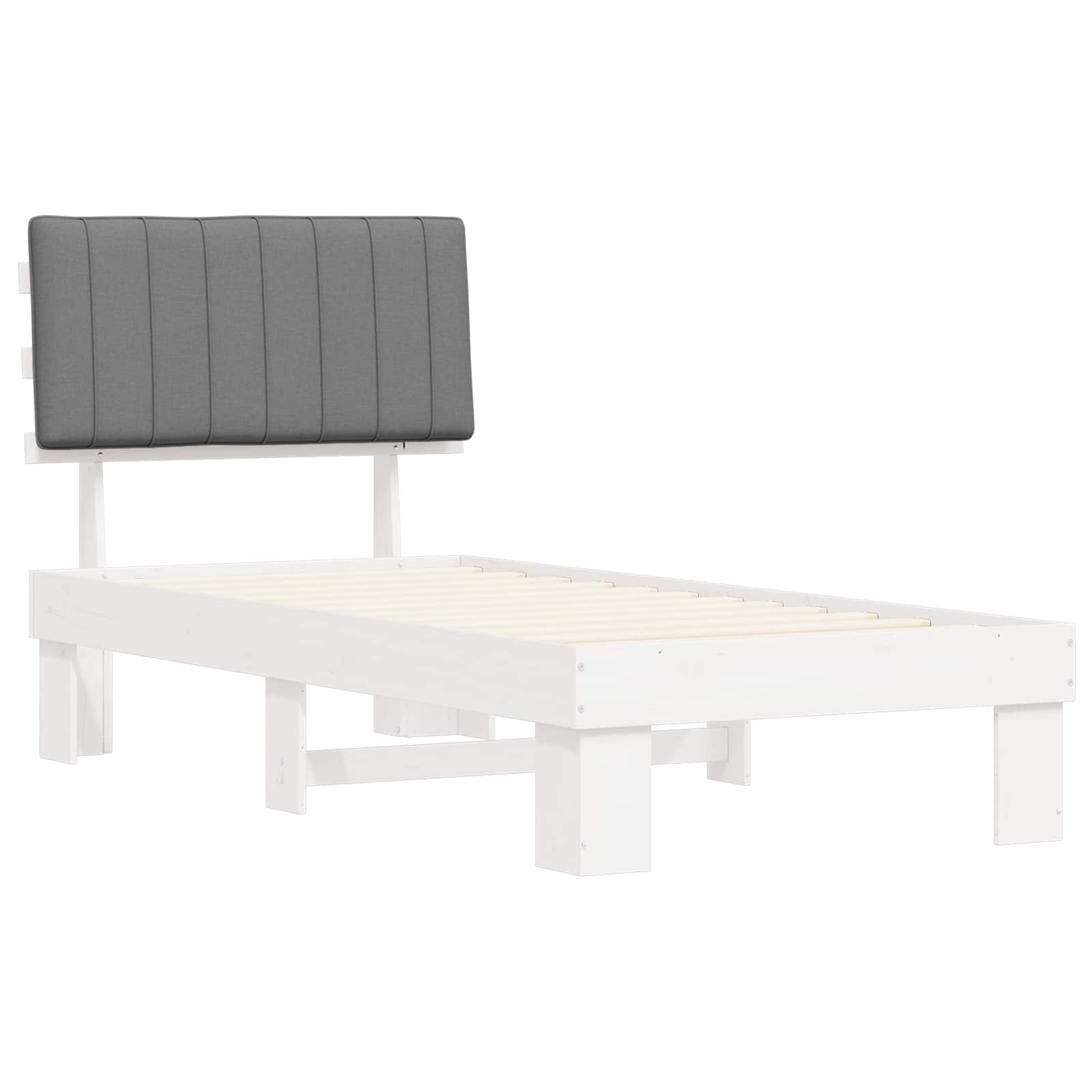 Estrutura de cama com cabeceira estofada cinzento-claro
