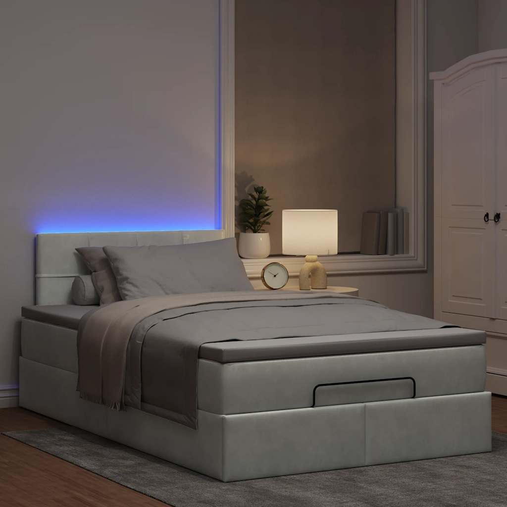 Cama otomana com colchão & leds 120x190cm veludo cinza-claro