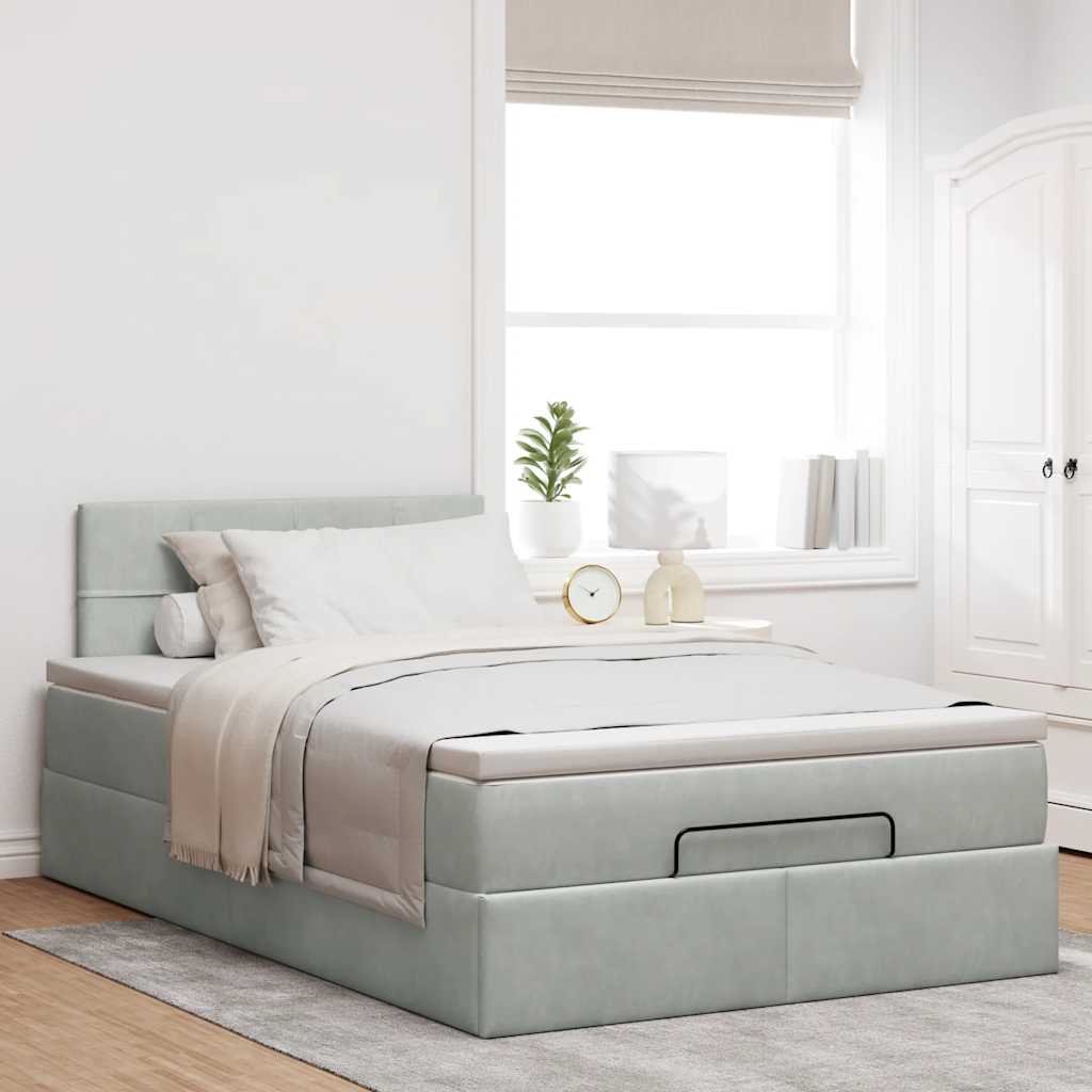 Cama otomana com colchão & leds 120x190cm veludo cinza-claro