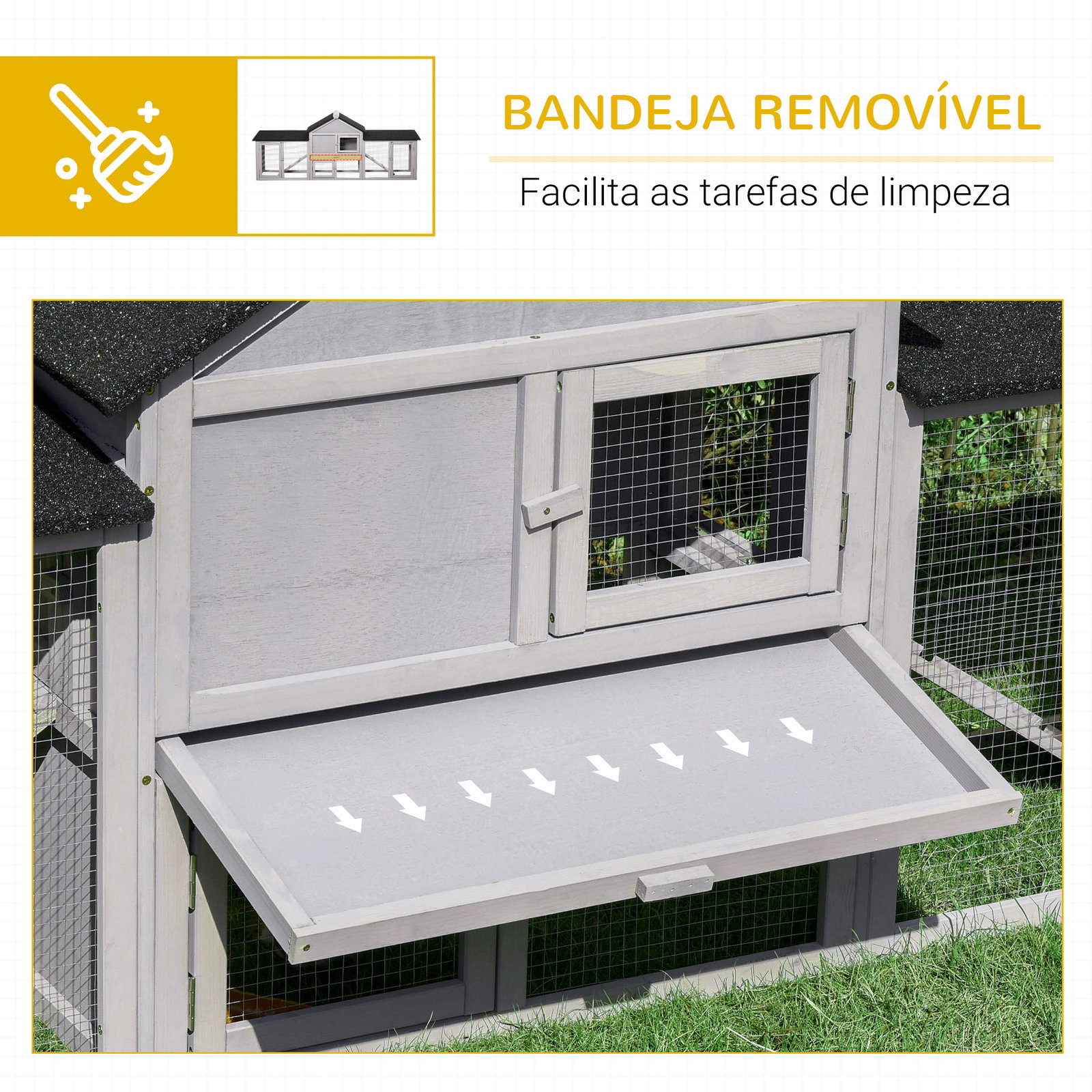 Coelheira de Exterior Grande Gaiola de Madeira para 2-4 Coelhos com Teto Asfáltico Recinto de Arame Bandeja Removível e Rampas 2