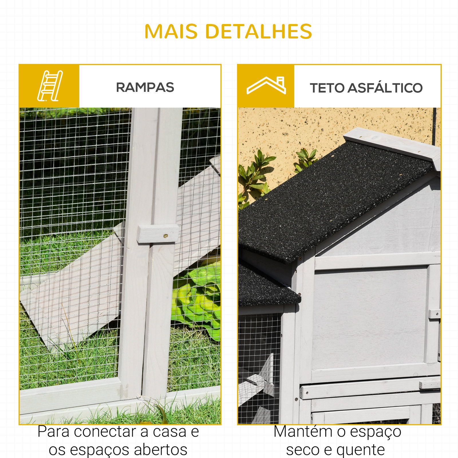 Coelheira de Exterior Grande Gaiola de Madeira para 2-4 Coelhos com Teto Asfáltico Recinto de Arame Bandeja Removível e Rampas 2