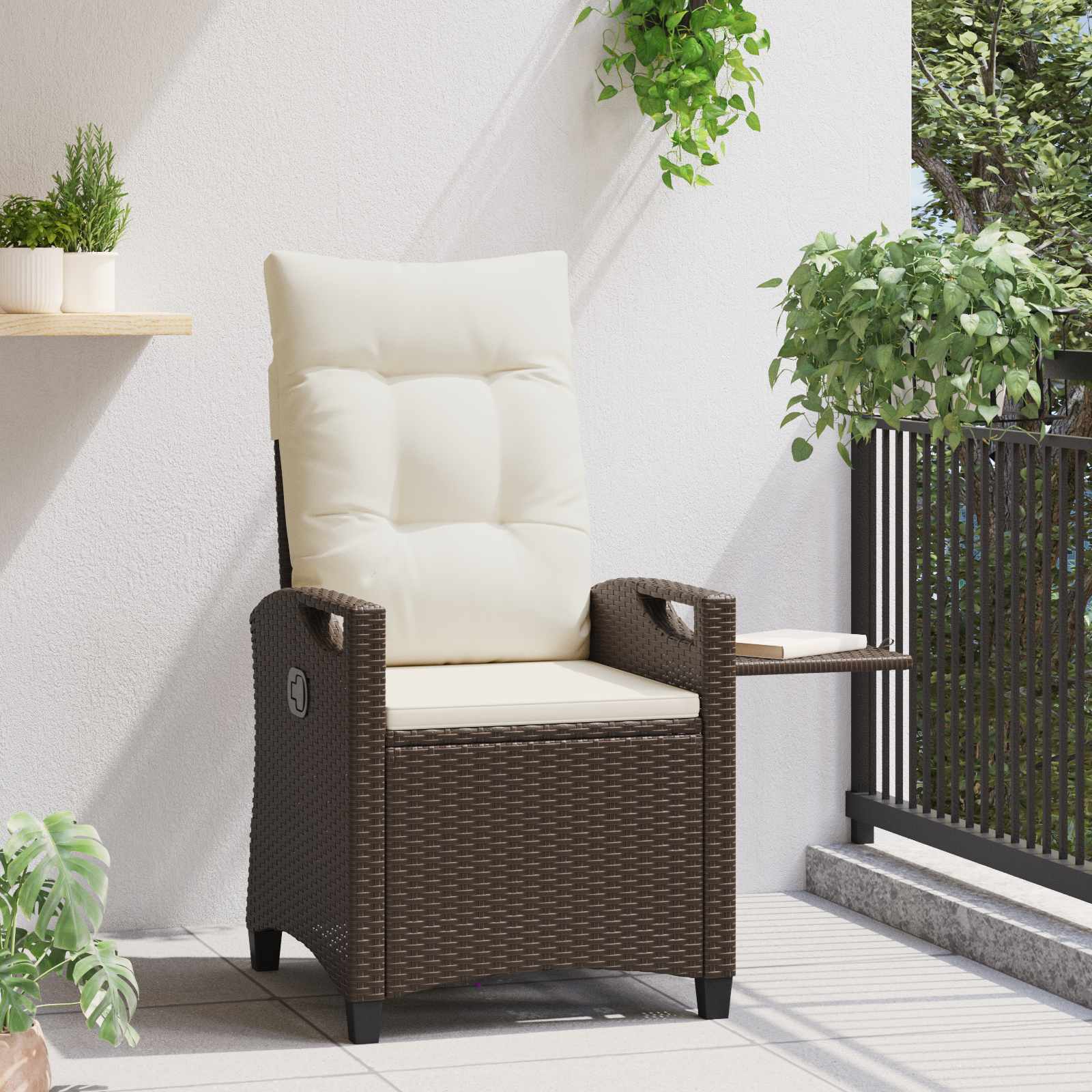 Cadeira de jardim reclinável marrom e creme 56 x 60 x 112 cm