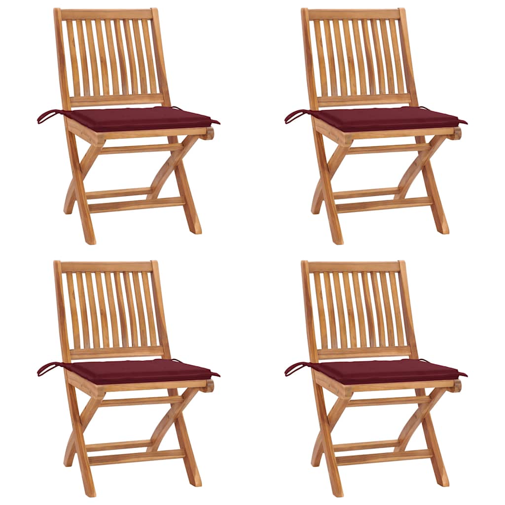 Cadeiras de jardim dobráveis c/ almofadões 4 pcs teca maciça